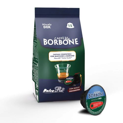 15 ks Caffè Borbone Miscela Dek DOLCE GUSTO kompatibilná bezkofeínová kávová kapsula